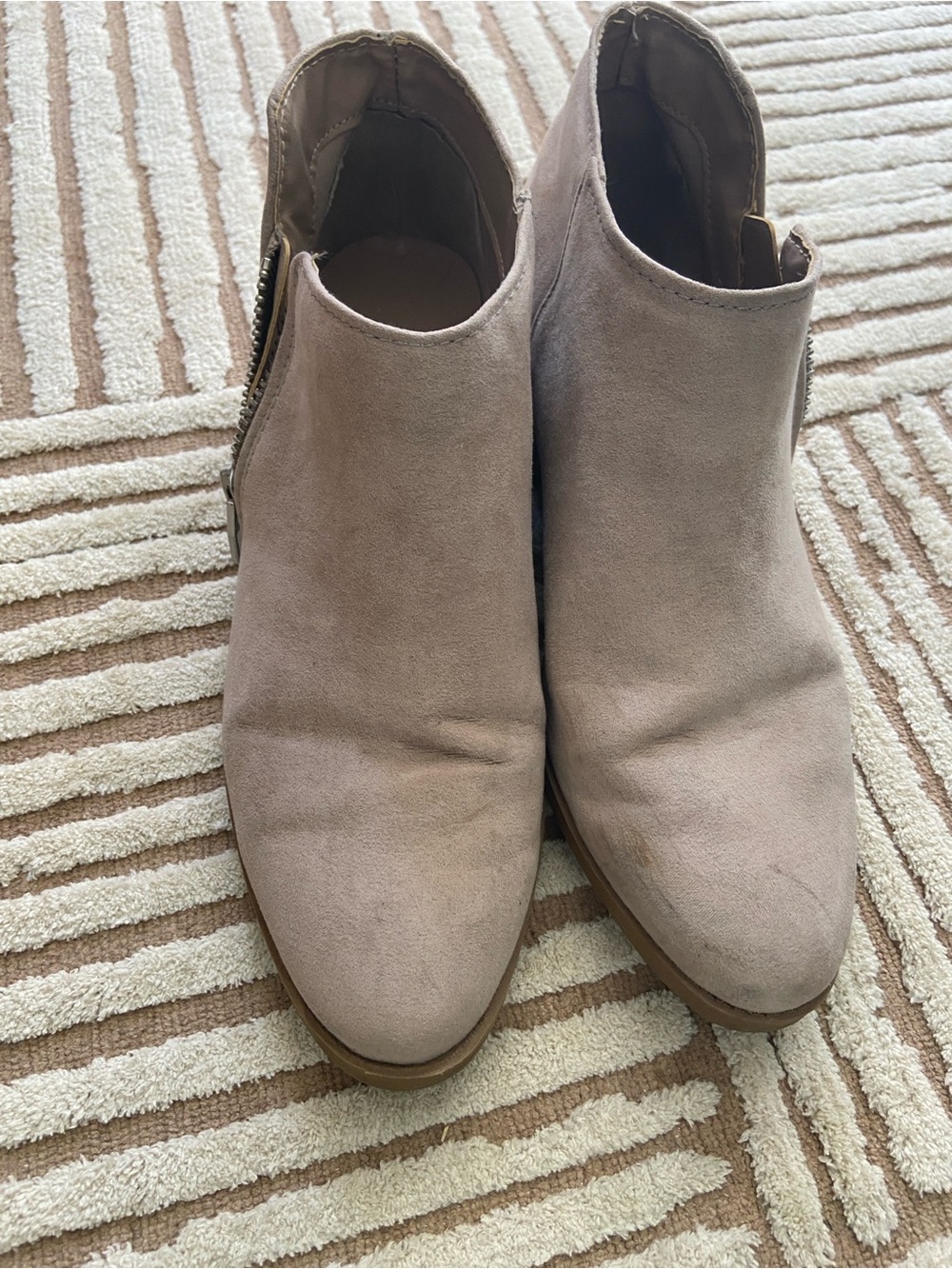 Women's Taupe Suede Ankle Booties - Stylish Slip-On Design